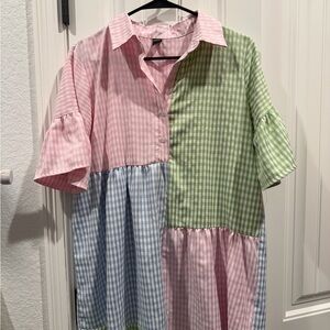 SHEIN Pink and Green Gingham Shirt